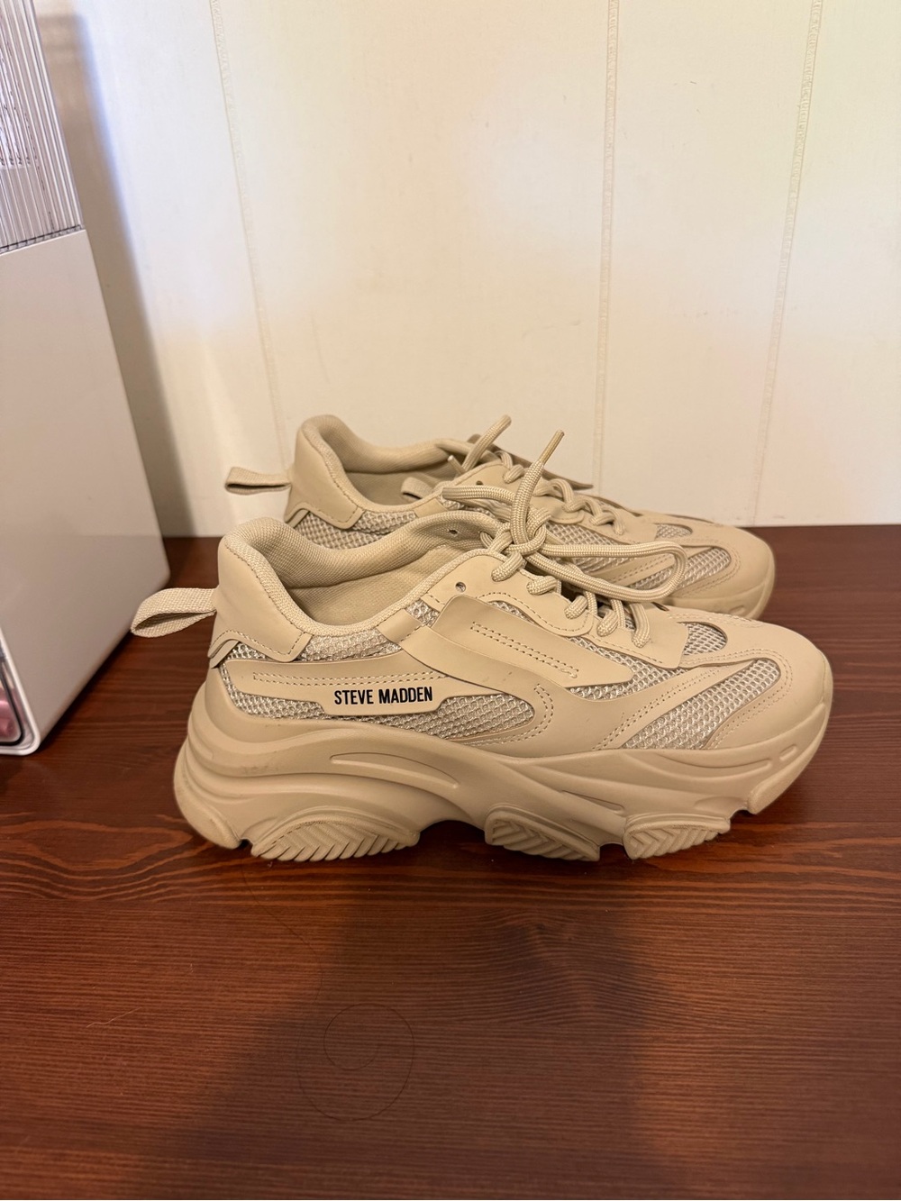 Steve Madden Neutral Platform Chunky Sneakers in Beige